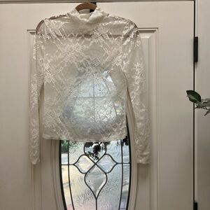 SHEIN White Fitted Embellished Blouse with Mandarin Collar